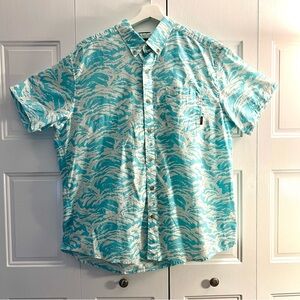 Eddie Bauer Turquoise and White Wave Print Shirt - XL